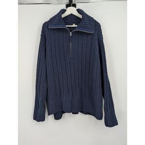 Aerie Cable Car Quarter Zip Sweater Open Weave Navy Blue Size Large Oversized
